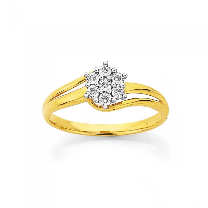 9ct Gold Diamond Flower Ring