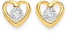 9ct Gold Diamond Heart Stud Earrings