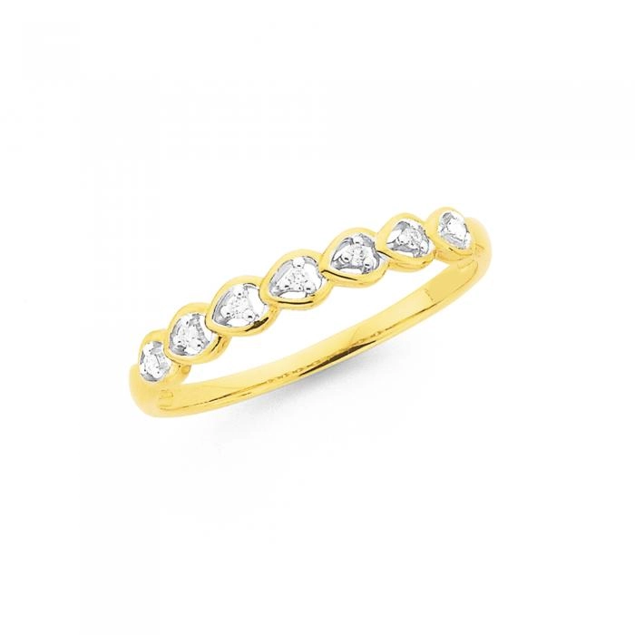 9ct Gold Diamond Multi Heart Band