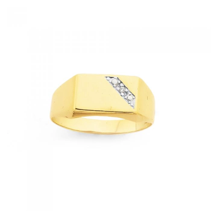 9ct Gold Diamond Set Gents Signet Gents Ring