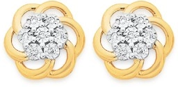 9ct Gold Diamond Swirl Flower Stud Earrings