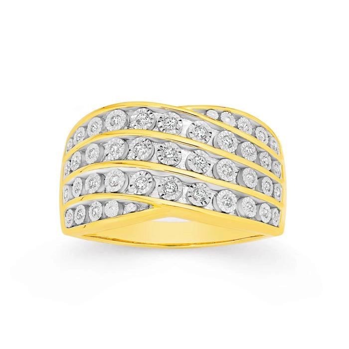 9ct Gold Diamond Wide Band