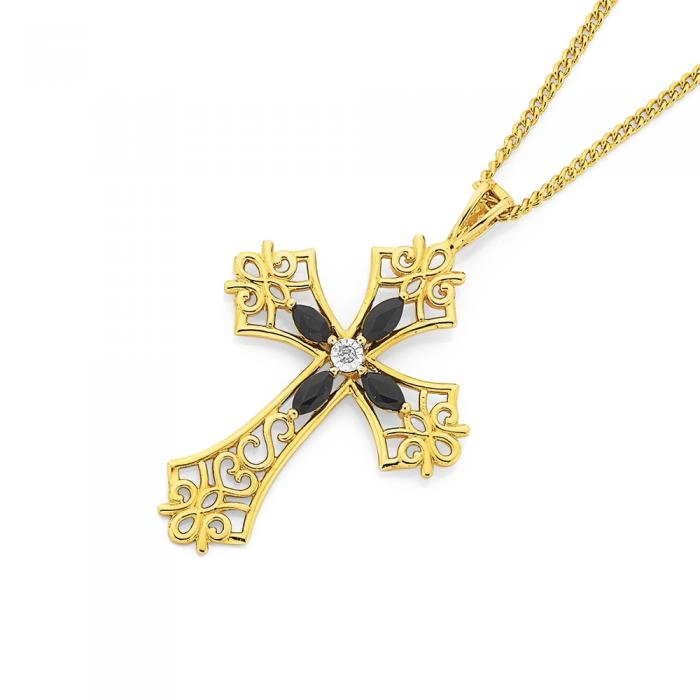 9ct Gold Sapphire Cross Pendant