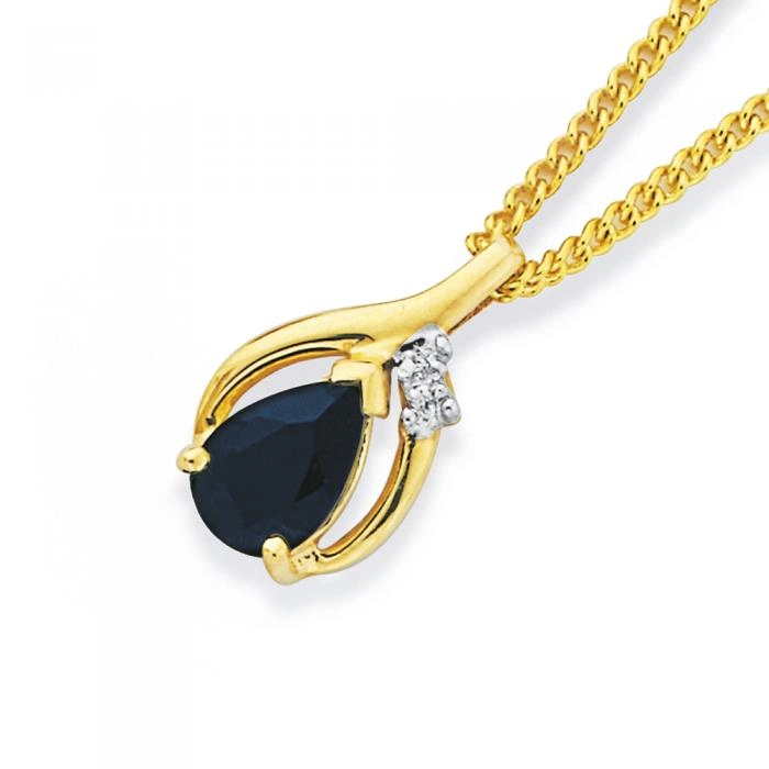 9ct Gold Sapphire & Diamond Pendant