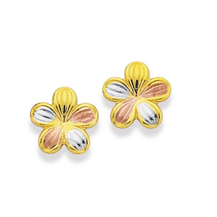 9ct Gold Tri Tone Flower Stud Earrings