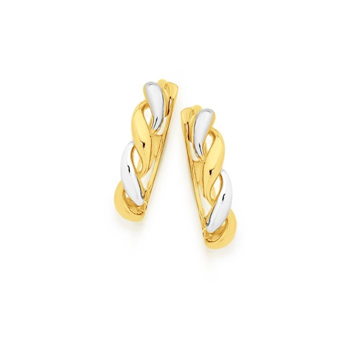 9ct Gold Two Tone 10mm Twist Huggie Earrings