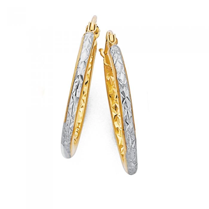 9ct Gold Two Tone 15mm Diamond-cut Hoop Earrings