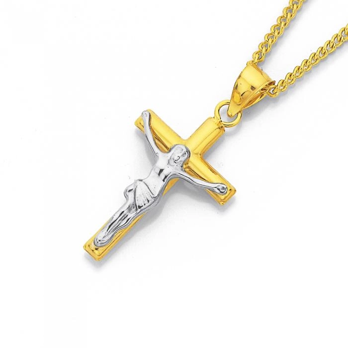 9ct Gold Two Tone 18mm Crucifix Pendant