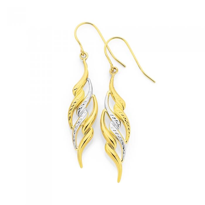 9ct Gold Two Tone Flame Hook Earrings