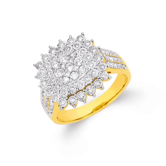 9ct Two Tone Gold Diamond Cushion Ring