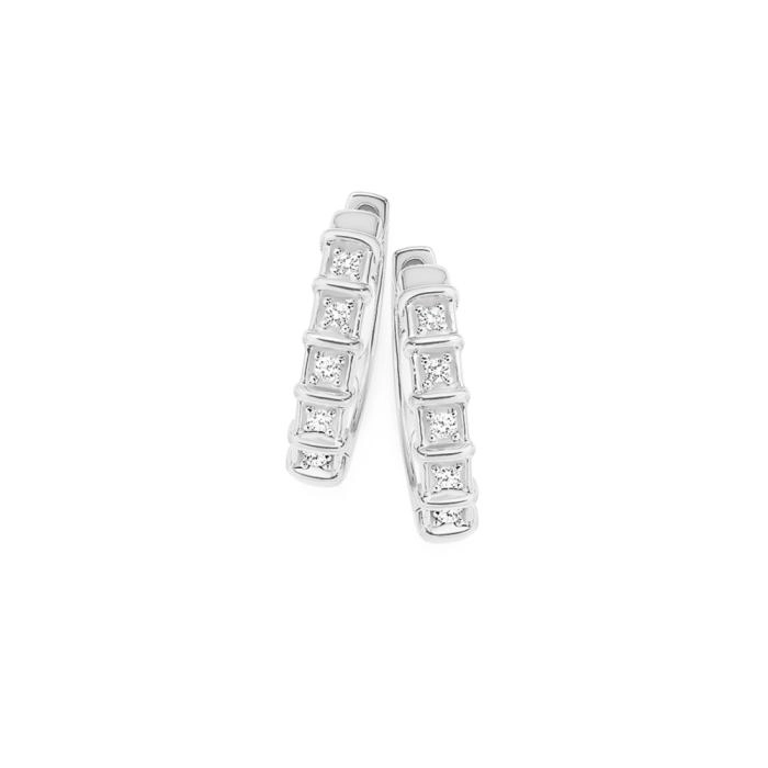 9ct White Gold Diamond Bar Huggie Earrings