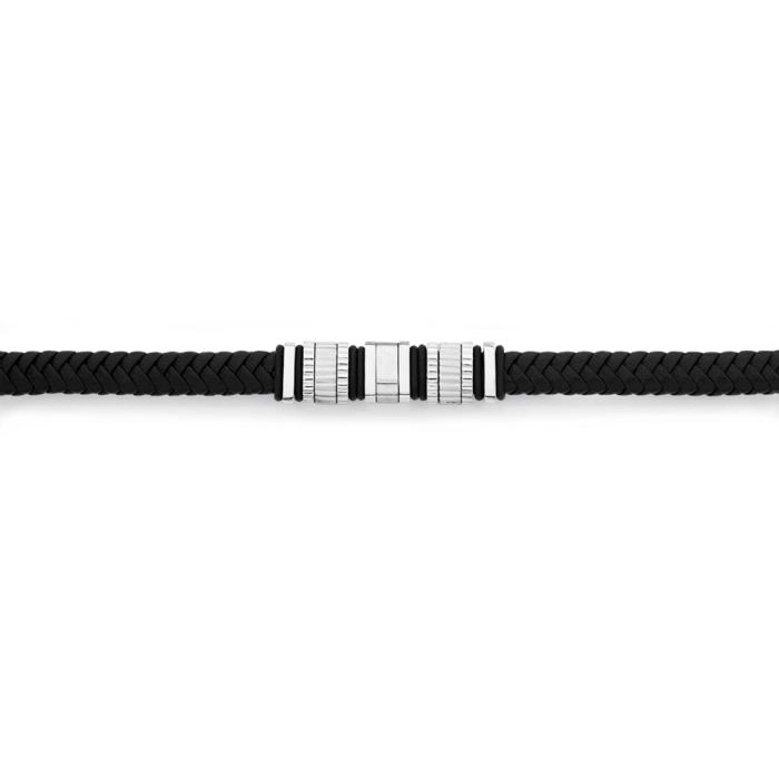 Stainless Steel 21cm Black Leather Gents Bracelet