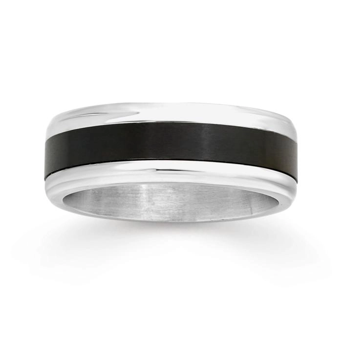 Stainless Steel Black Centre Gents Ring