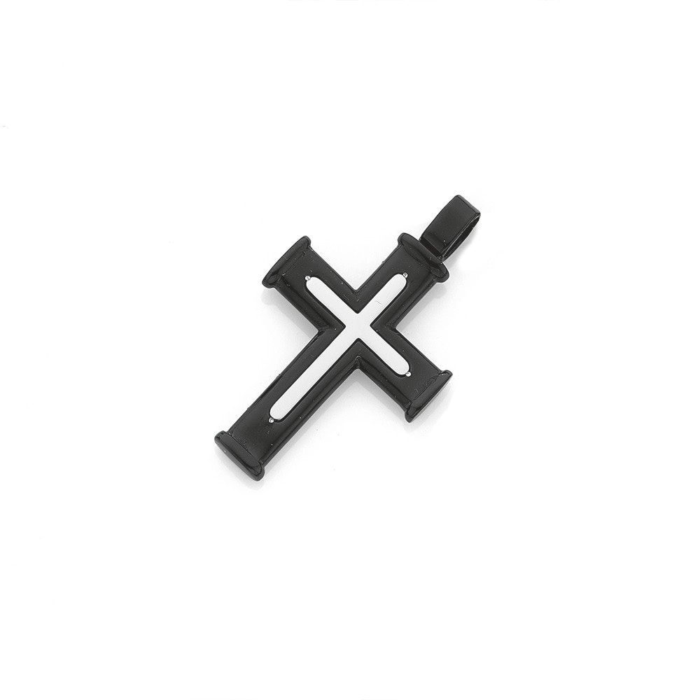 Stainless Steel Black Cross with Steel Insert Gents Pendant