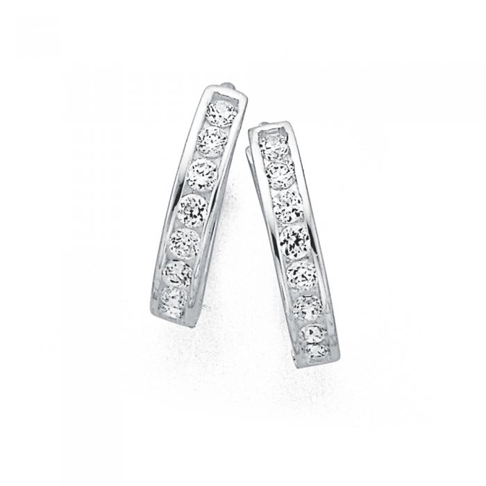 Sterling Silver 12mm Cubic Zirconia Hoop Earrings