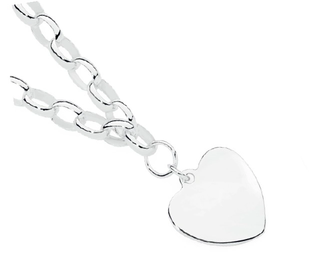 Sterling Silver 19cm Oval Belcher w/ Heart Disc Bracelet