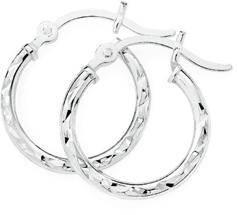 Sterling Silver 2x16mm Diamond-cut Hoop Earrings