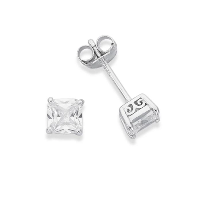 Sterling Silver 5mm 4 Claw Cubic Zirconia Cushion Cut Earrings