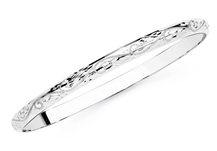 Sterling Silver 65x5mm Engraved Bangle