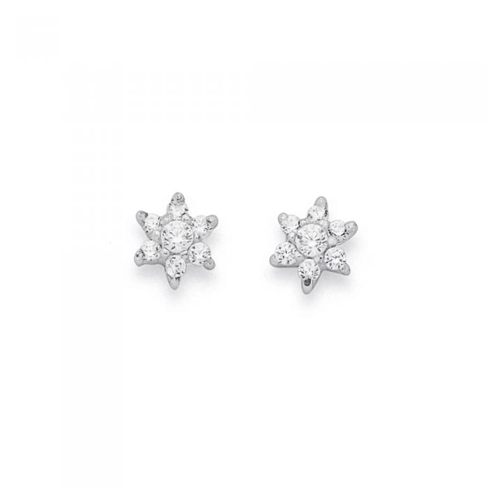 Sterling Silver Cubic Zirconia Cluster Star Studs