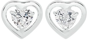 Sterling Silver Cubic Zirconia Framed Heart Studs