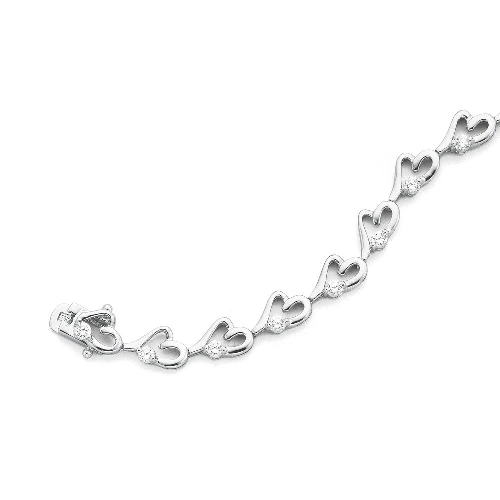 Sterling Silver Cubic Zirconia Heart Bracelet