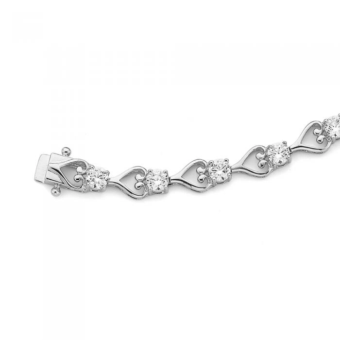 Sterling Silver Cubic Zirconia Heart Bracelet