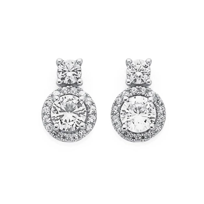 Sterling Silver Cubic Zirconia  on Small Round Cubic Zirconia Cluster Stud Earrings