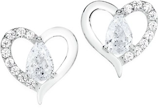 Sterling Silver Cubic Zirconia Pear in Open Heart Studs