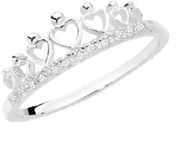 Sterling Silver Cubic Zirconia Tiara of Hearts Ring