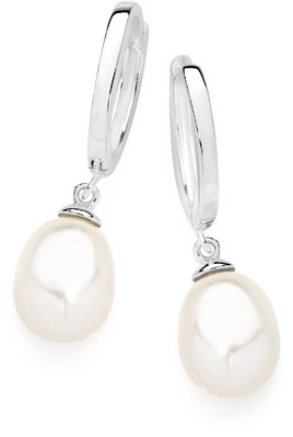 Sterling Silver Cultured Freshwater Pearl Drop on Huggies