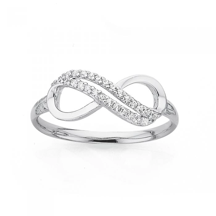 Sterling Silver Double Cubic Zirconia Row Infinity Ring