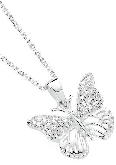 Sterling Silver Filigree Cubic Zirconia Butterfly Pendant