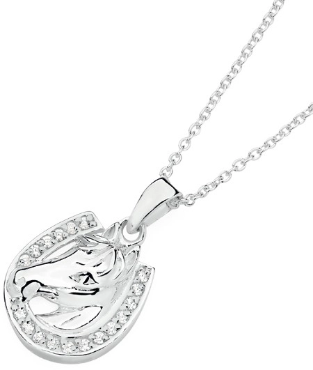 Sterling Silver Horse Head Cubic Zirconia Shoe Pendant