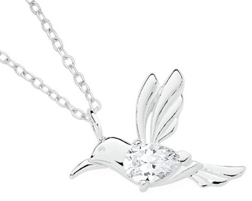 Sterling Silver Pear Cubic Zirconia Hummingbird Pendant