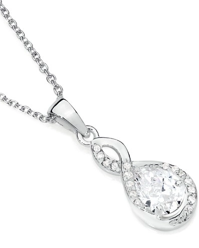 Sterling Silver Pear Cubic Zirconia & Twist Fancy Pendant