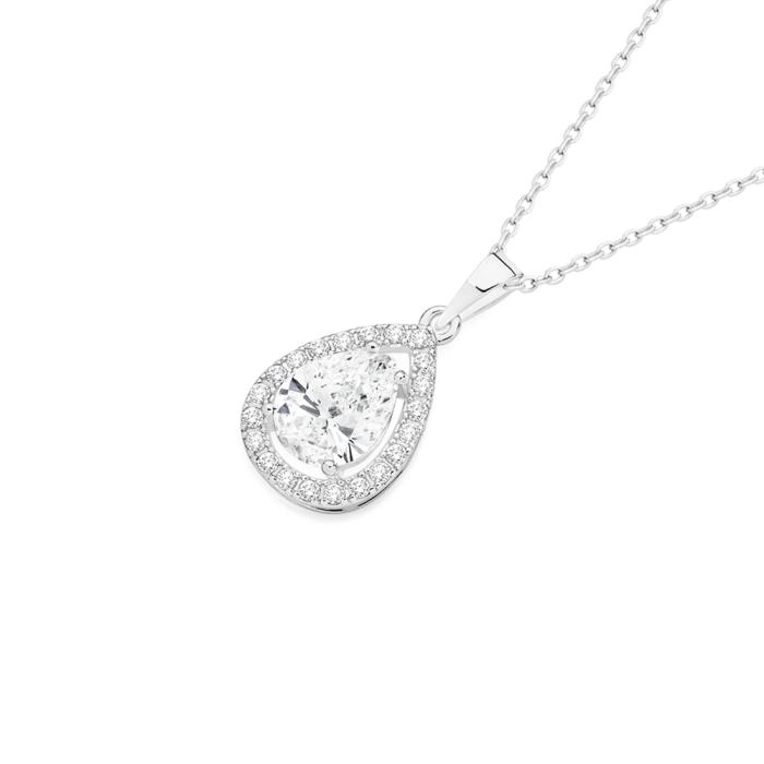 Sterling Silver Pear CZ Cluster Pendant