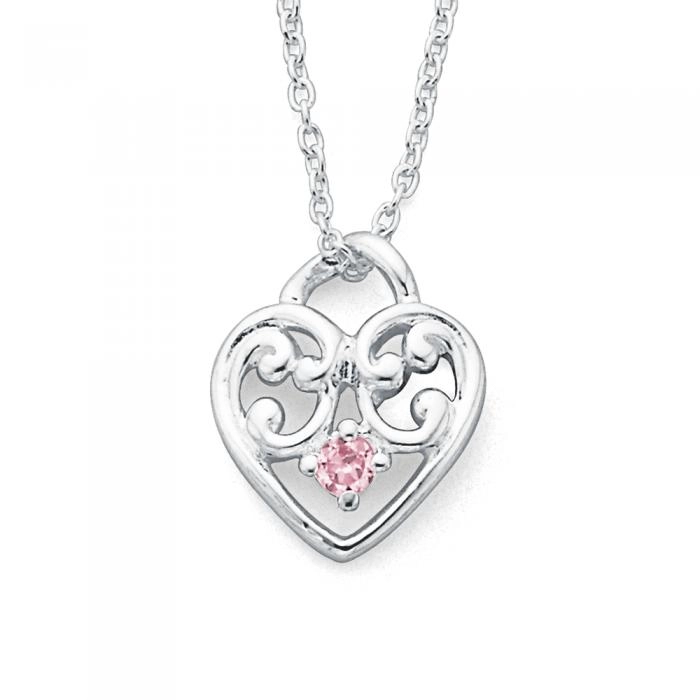 Sterling Silver Pink Cubic Zirconia Heart Pendant