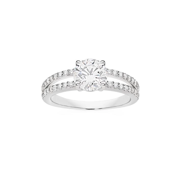 Sterling Silver Round Cubic Zirconia On Double Split Cubic Zirconia Band