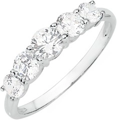 Sterling Silver Tapered Five Cubic Zirconia Band Ring