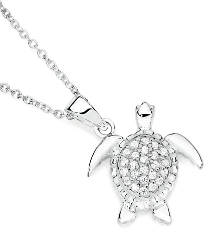 Sterling Silver White Cubic Zirconia Pave Turtle Pendant