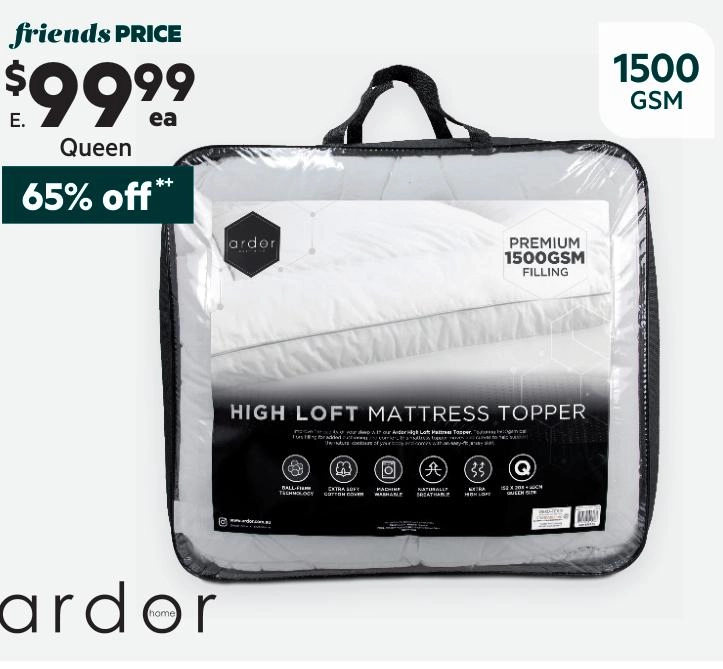 Ardor 1500gsm High Loft Mattress Topper Queen Bed Queen