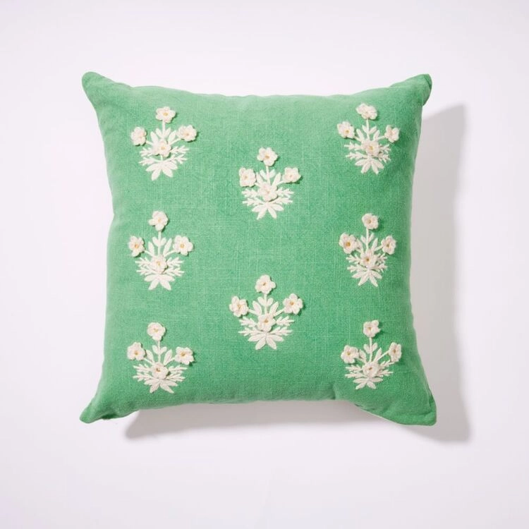 Chyka Home Dandelion Cotton Embroidered Cushion Green 50 x 50 cm