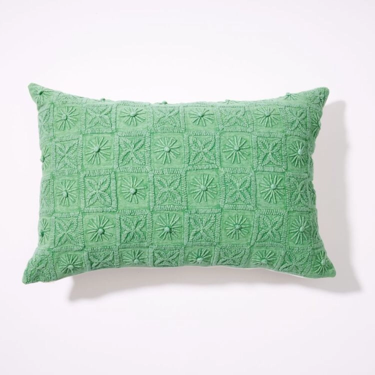 Chyka Home Dayesford Cotton Embroidered Cushion Green 40 x 60 cm