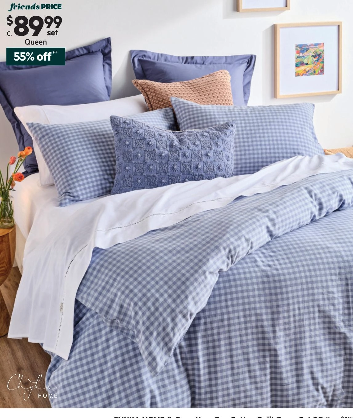 Chyka Home Dove Yarn Dye Cotton Quilt Cover Set Blue