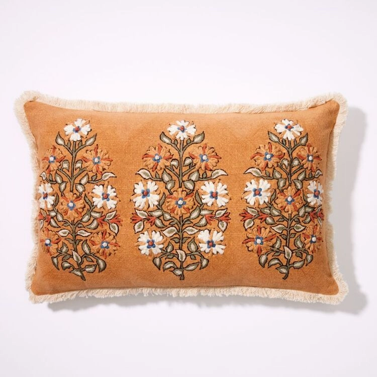 Chyka Home Rosie Cotton Embroidered Cushion Multicoloured 40 x 60 cm