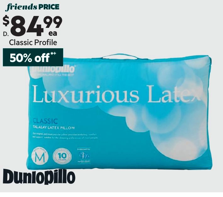 Dunlopillo Luxurious Latex Classic Profile Pillow White Standard