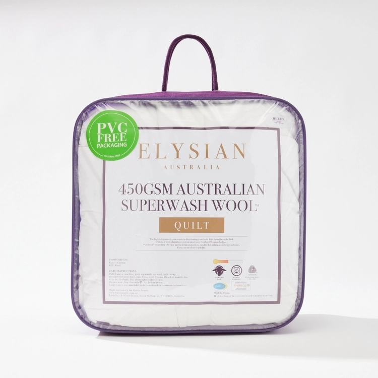 Elysian 450 GSM Australian Superwash Wool Quilt White Queen