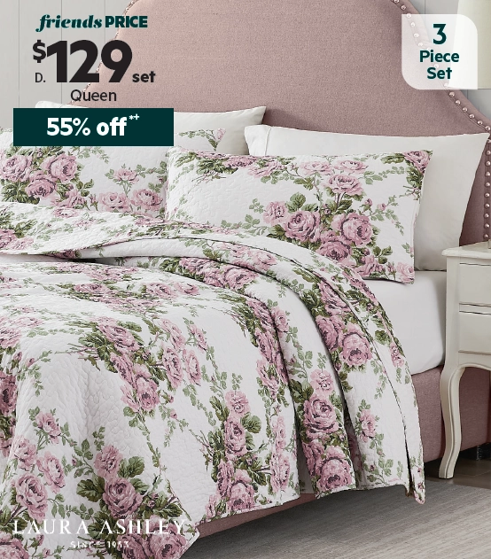 Laura Ashley Country Rose Coverlet Set Pink Queen