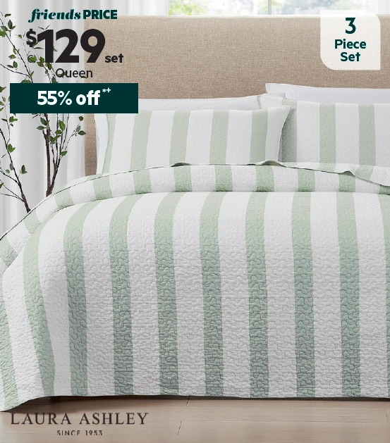 Laura Ashley Lym Regis Coverlet Set Grey & Green Queen